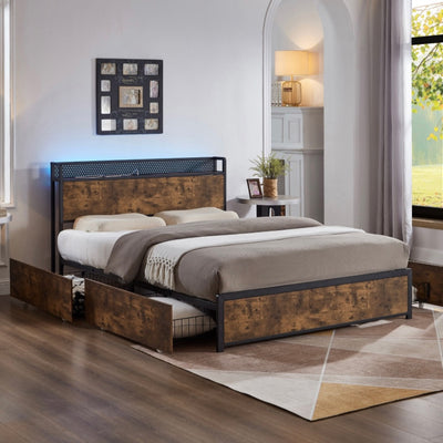 Wood Grain Storage Bed with USB if-5930 Double Size