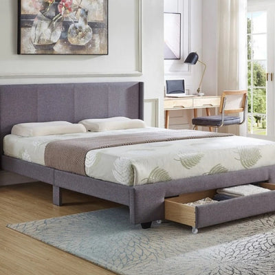 Queen Size IF-5373 Grey Linen Platform Bed Frame