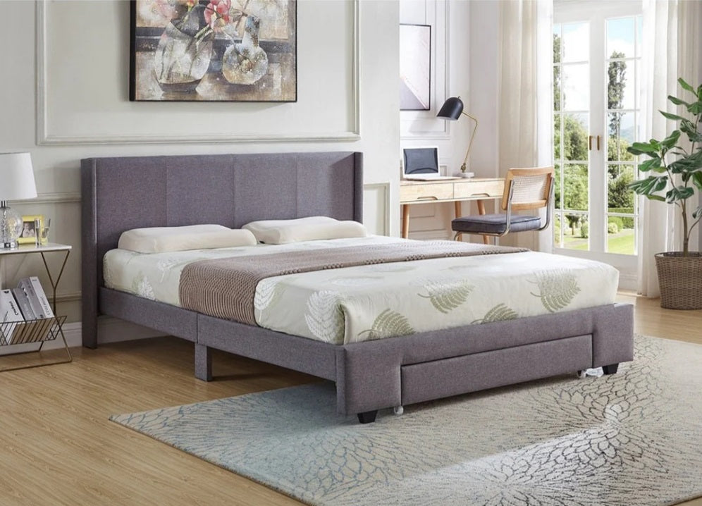 Queen Size IF-5373 Grey Linen Platform Bed Frame