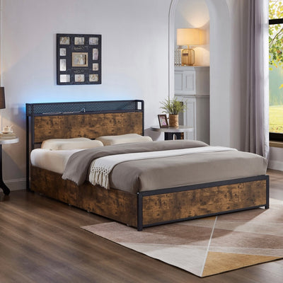 Wood Grain Storage Bed with USB if-5930 Double Size