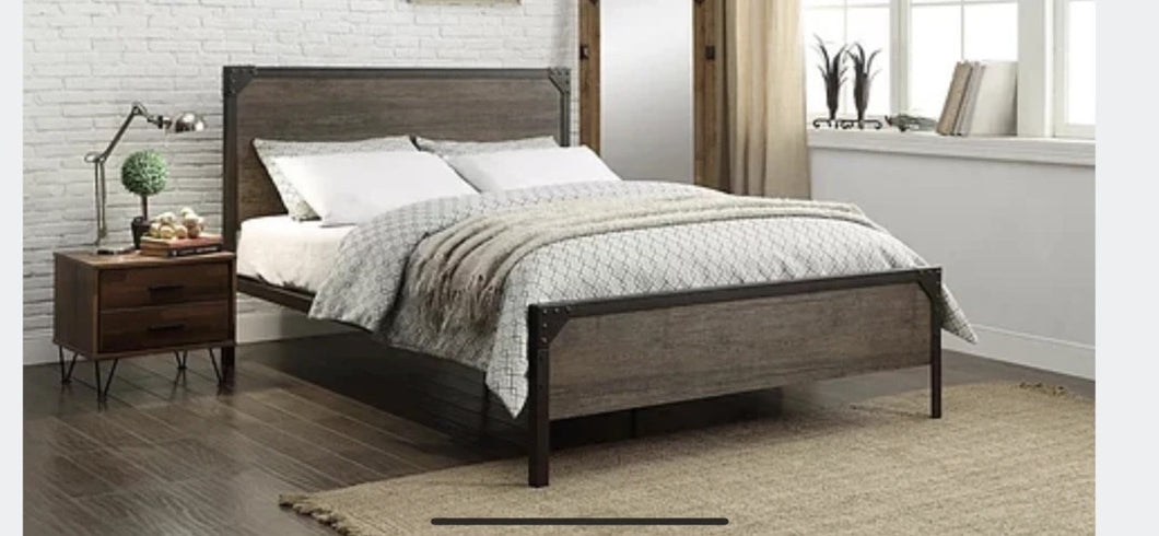 Rustic Wood and Black Metal Single / Twin Bed Frame 5210