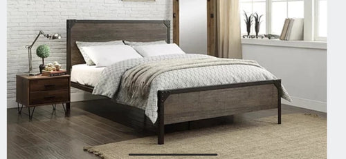 Rustic Wood and Black Metal Double / Full Bed Frame 5210