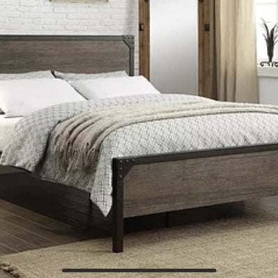 Rustic Wood and Black Metal Double / Full Bed Frame 5210